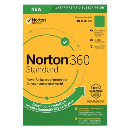 NORTON NORTON Antivirus 360 Standard ESD, 1 συσκευή, 10GB cloud, 1 έτος