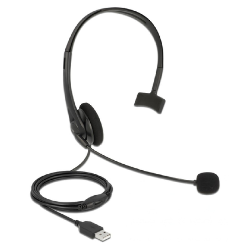 DELOCK DELOCK headphones με μικρόφωνο 27177, mono, USB, volume control, μαύρα