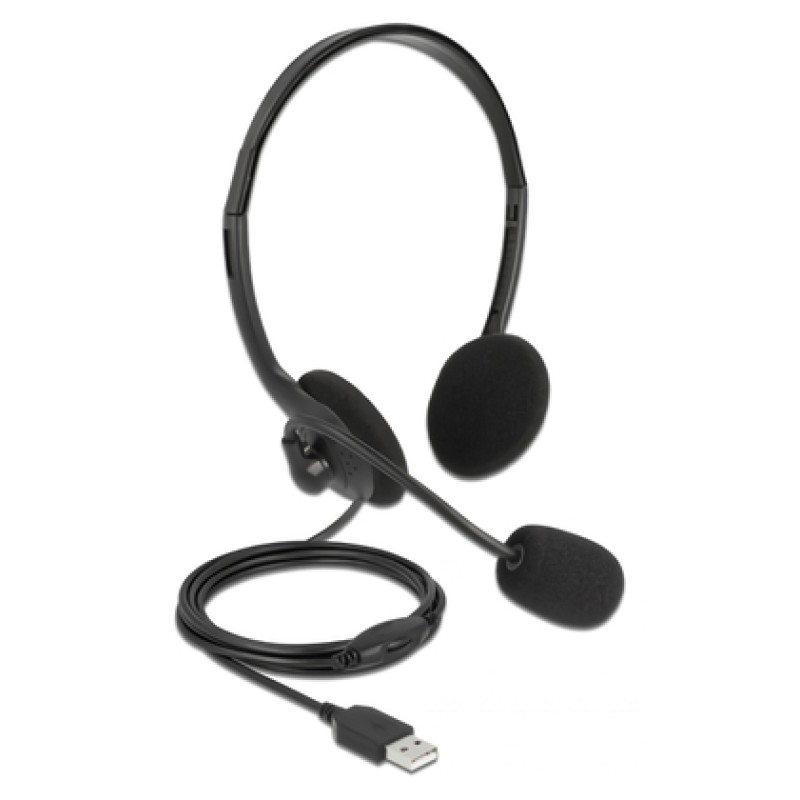 DELOCK DELOCK headphones με μικρόφωνο 27178, stereo, USB, volume control, μαύρα