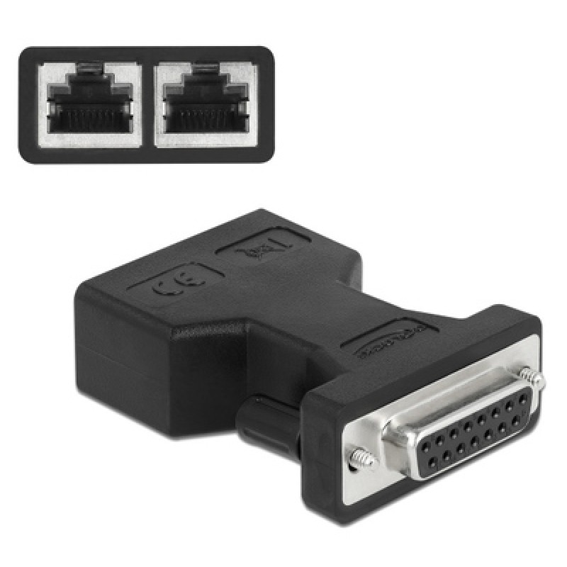 DELOCK DELOCK αντάπτορας D-Sub 15 Pin σε 2x RJ45 66806, μαύρος