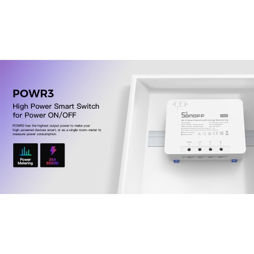 SONOFF SONOFF smart διακόπτης παρακολούθησης ισχύος POWR3, WiFi, 25A, λευκός