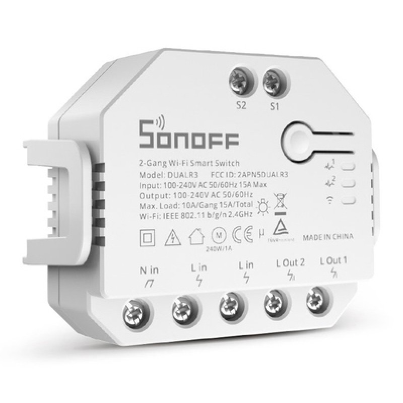 SONOFF SONOFF smart διακόπτης DUALR3, 2-Gang, WiFi, 15A, λευκός