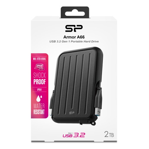 SILICON POWER SILICON POWER εξωτερικός HDD Armor A66, 2TB, USB 3.2, μαύρος