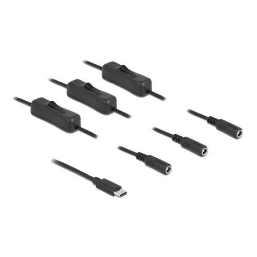 DELOCK DELOCK καλώδιο USB Type-C σε 3x DC 5.5 x 2.1mm 86801, 1m, μαύρο