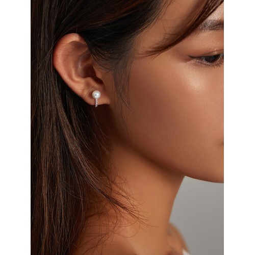 BAMOER BAMOER σκουλαρίκια κρίκος SCE1288 με κυβική ζιρκόνια & πέρλα, ασήμι 925