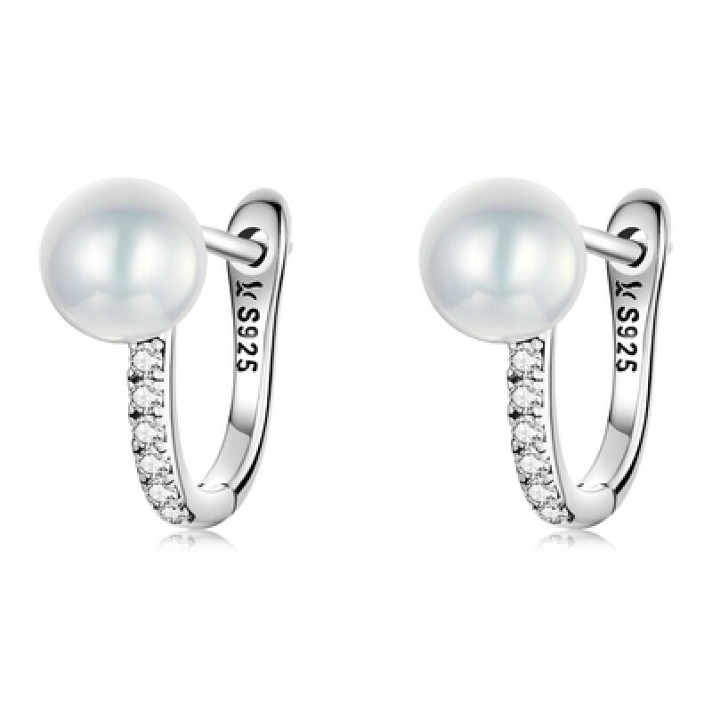 BAMOER BAMOER σκουλαρίκια κρίκος SCE1288 με κυβική ζιρκόνια & πέρλα, ασήμι 925