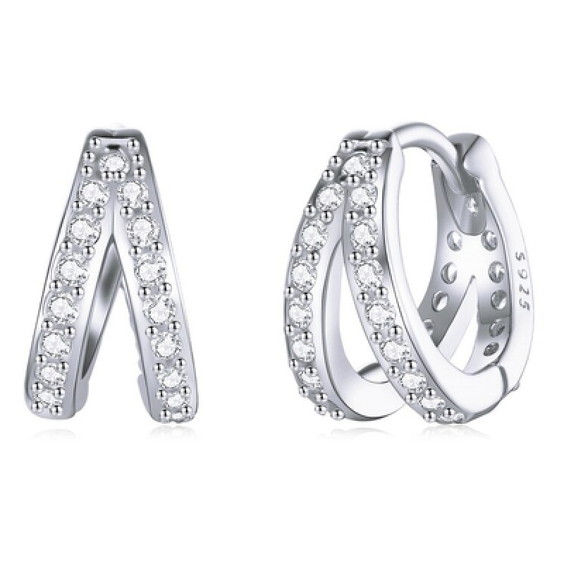 BAMOER BAMOER σκουλαρίκια διπλοί κρίκοι SCE1187-A, κυβική ζιρκόνια, ασήμι 925