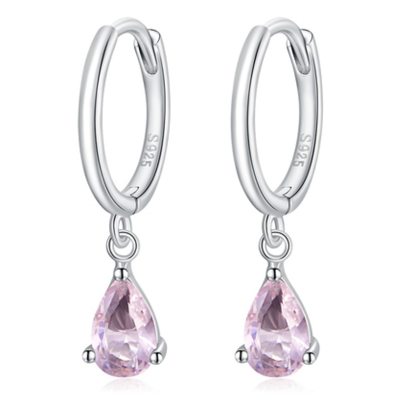 BAMOER BAMOER σκουλαρίκια κρίκος SCE1018 με ροζ κυβική ζιρκόνια, ασήμι 925