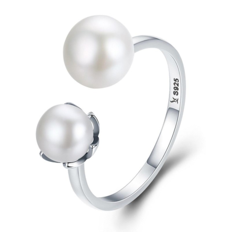 BAMOER BAMOER δαχτυλίδι SCR192 με λευκές πέρλες, ανοιγόμενο, ασήμι 925, ασημί
