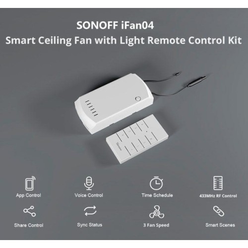 SONOFF SONOFF smart διακόπτης ανεμιστήρα οροφής IFAN04 με RF χειριστήριο, Wi-Fi