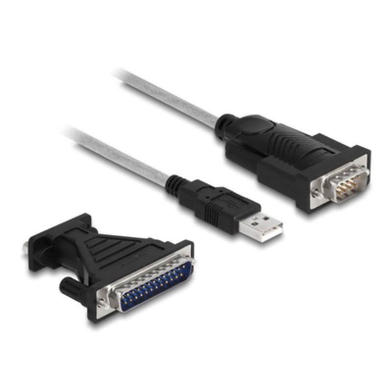 DELOCK DELOCK καλώδιο USB σε RS-232 DB9 61314 με αντάπτορα DB25, 1.8m, μαύρο