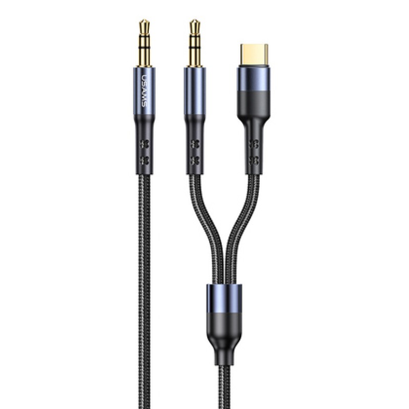 USAMS USAMS καλώδιο ήχου 3.5mm σε USB-C & 3.5mm US-SJ555, 1.2m, μαύρο