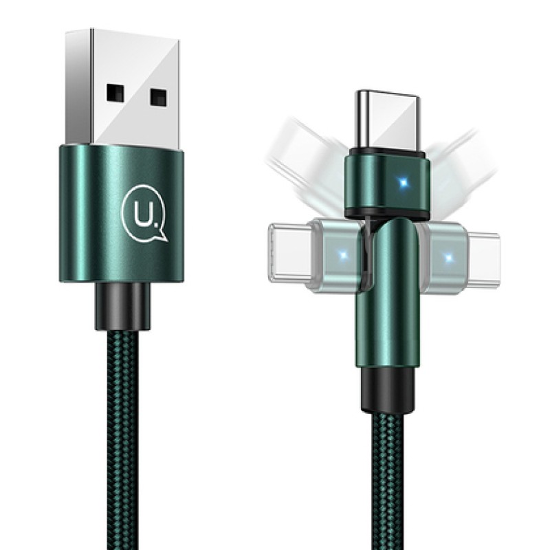 USAMS USAMS καλώδιο USB-C σε USB SJ477, περιστρεφόμενο βύσμα, 2A, 1m, πράσινο