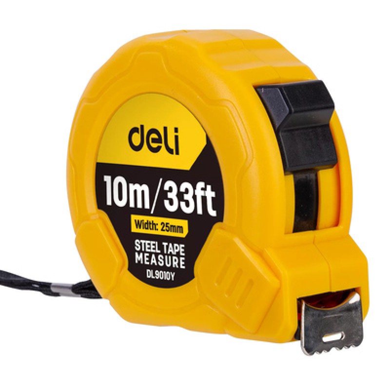 DELI DELI μέτρο DL9010Y, με κλείδωμα & clip ζώνης, 10m/33ft x 25mm