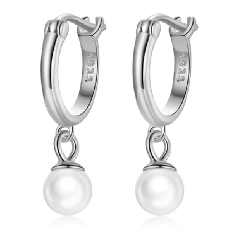 BAMOER BAMOER σκουλαρίκια κρίκος SCE1257 με πέρλα, ασήμι 925, ασημί