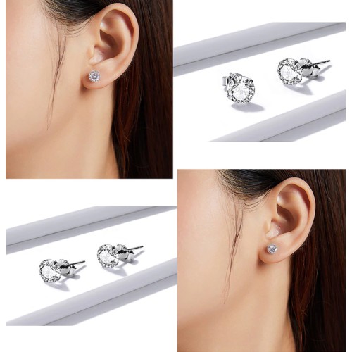 BAMOER BAMOER σκουλαρίκια καρφωτά BSE166 με κυβική ζιρκόνια, 6mm, ασήμι 925