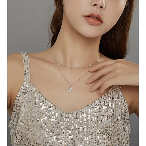 BAMOER BAMOER κολιέ BSN208 δυο σειρών, με πέρλες, ασήμι 925, ασημί