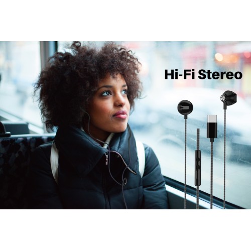 Powertech POWERTECH earphones με μικρόφωνο Prime, USB-C σύνδεση, 1.2m, μαύρα