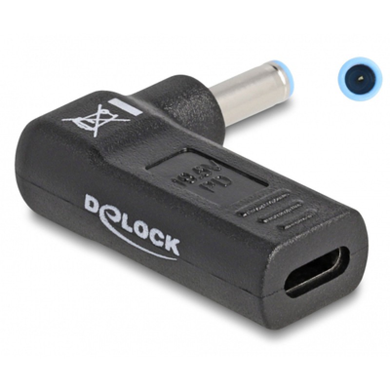 DELOCK DELOCK αντάπτορας τροφοδοσίας 60004, USB-C σε HP 4.5x3mm, 90°, μαύρος