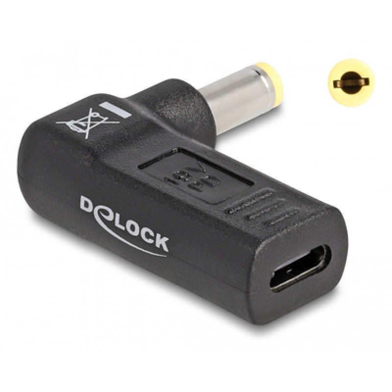 DELOCK DELOCK αντάπτορας τροφοδοσίας 60011, USB-C σε 5.5x2.5mm, 90°, μαύρος