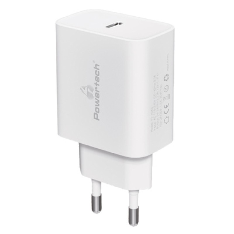 Powertech POWERTECH φορτιστής τοίχου PT-1043, USB-C, PD QC3.0, GaN, 30W, λευκός