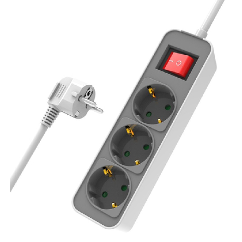 Powertech POWERTECH πολύπριζο ασφαλείας PT-1055, 3x schuko, 16A, 1.4m, λευκό
