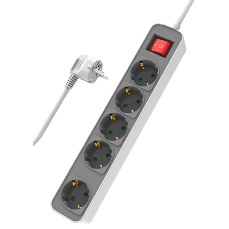 Powertech POWERTECH πολύπριζο ασφαλείας PT-1057, 5x schuko, 16A, 1.4m, λευκό