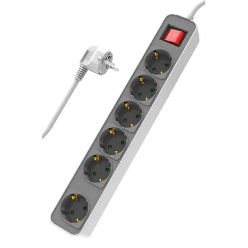 Powertech POWERTECH πολύπριζο ασφαλείας PT-1058, 6x schuko, 16A, 1.4m, λευκό