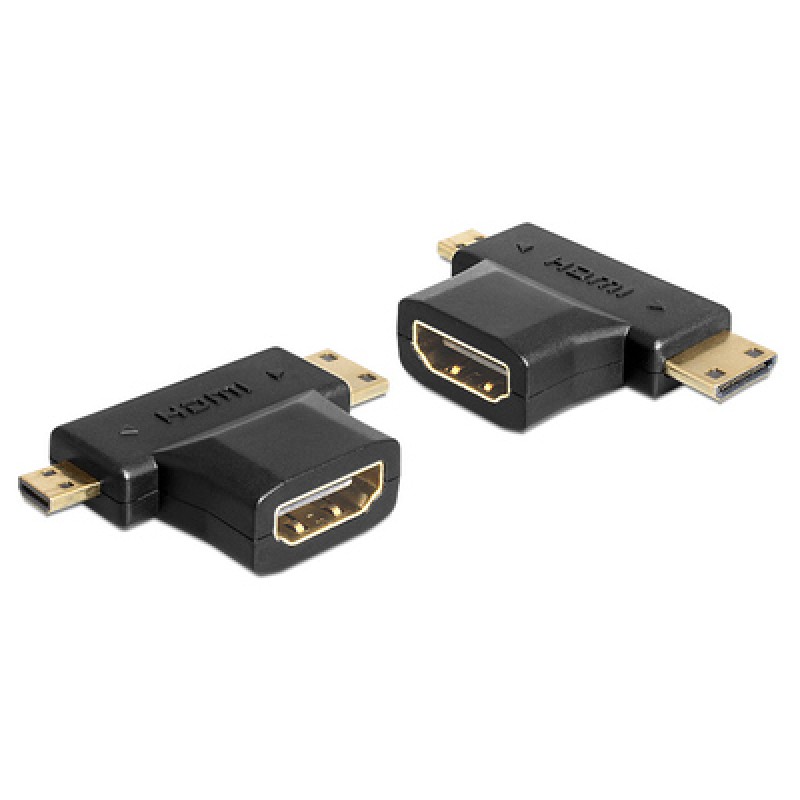 DELOCK DELOCK αντάπτορας HDMI σε HDMI mini & micro 65446, gold plated, μαύρος