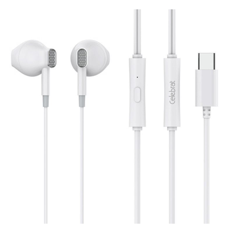 CELEBRAT CELEBRAT earphones με μικρόφωνο D12, USB-C σύνδεση, Φ14.2mm, 1.2m, λευκά