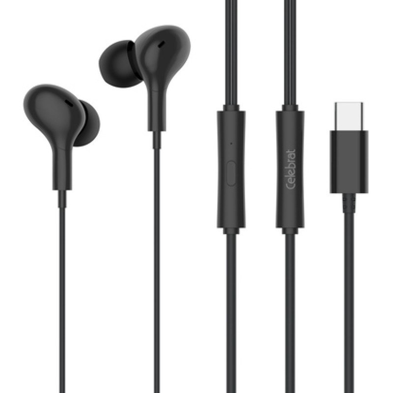 CELEBRAT CELEBRAT earphones με μικρόφωνο D13, USB-C σύνδεση, Φ10mm, 1.2m, μαύρα