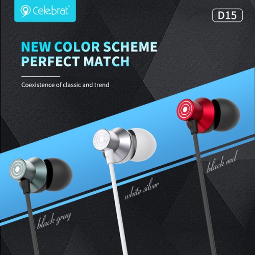 CELEBRAT CELEBRAT earphones με μικρόφωνο D15, USB-C σύνδεση, Φ10mm, 1.2m, μαύρα