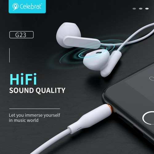 CELEBRAT CELEBRAT earphones με μικρόφωνο G23, 3.5mm σύνδεση, Φ14mm, 1.2m, λευκά