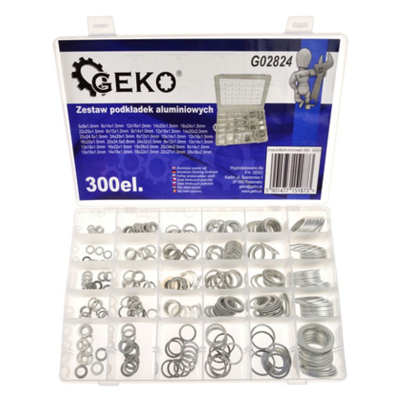 GEKO GEKO σετ αλουμινένιες ροδέλες G02824, διάφορα μεγέθη, 300τμχ