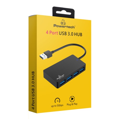 Powertech POWERTECH USB hub PT-1145, 4x θυρών, 5Gbps, USB σύνδεση, μαύρο