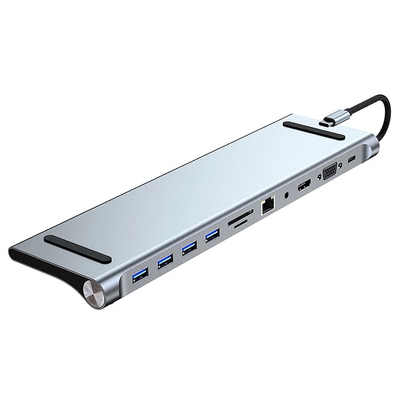 Powertech POWERTECH docking station BYL-2003, 11 θυρών, βάση laptop, USB-C, γκρι