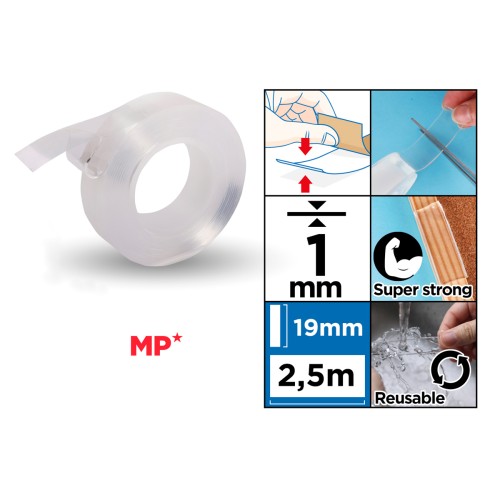 MP MP κολλητική ταινία διπλής όψεως PA524-02, nano gel, 19mm x 2.5m, διάφανη