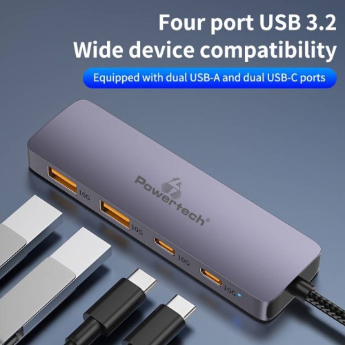 Powertech POWERTECH USB hub CAB-UC082, 4x θυρών, 10Gbps, USB-C σύνδεση, γκρι