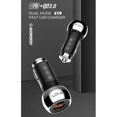 LDNIO LDNIO φορτιστής αυτοκινήτου C1 με καλώδιο, USB & USB-C, 38W PD, μαύρος