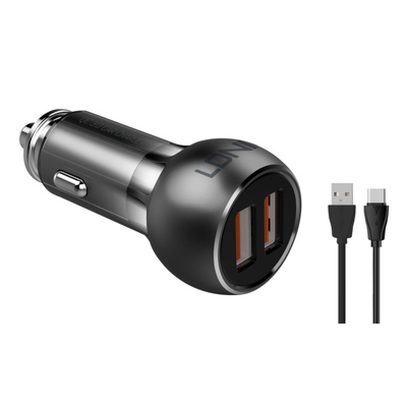 LDNIO LDNIO φορτιστής αυτοκινήτου C503Q με καλώδιο, 2x USB, 36W, QC, γκρι