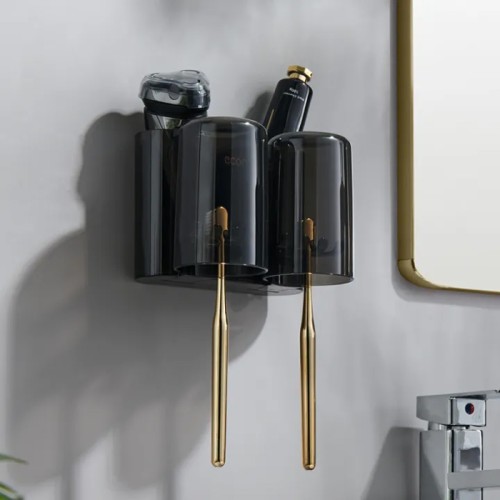 ECOCO ECOCO βάση οδοντόβουρτσας E2229 με 2 ποτήρια, μαύρη-διάφανη