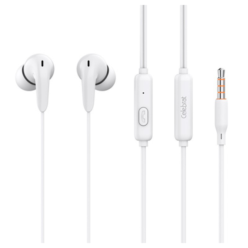 CELEBRAT CELEBRAT earphones με μικρόφωνο G26, 3.5mm σύνδεση, Φ10mm, 1.2m, λευκά