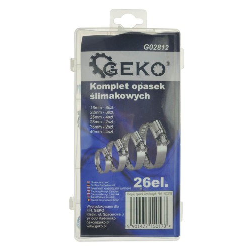 GEKO GEKO σετ μεταλλικοί σφιγκτήρες λάστιχων G02812, διάφορα μεγέθη, 26τμχ