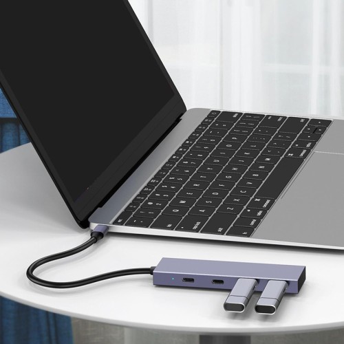 Powertech POWERTECH USB hub PTH-110, 4x θυρών, 10Gbps, USB-C σύνδεση, γκρι