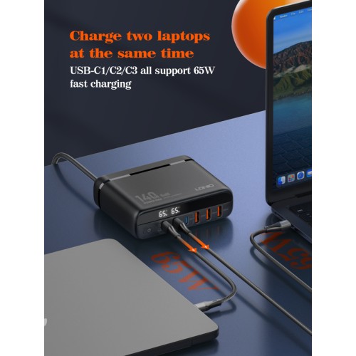 LDNIO LDNIO σταθμός φόρτισης A6140C, 3x USB-C/3x USB, 140W, PD/QC, GaN, μαύρος