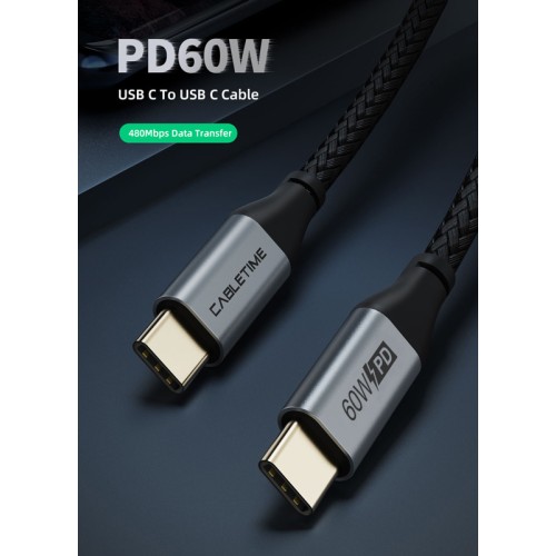 CABLETIME CABLETIME καλώδιο USB-C σε USB-C CT-CMCM, 60W, 480Mbps, 2m, μαύρο