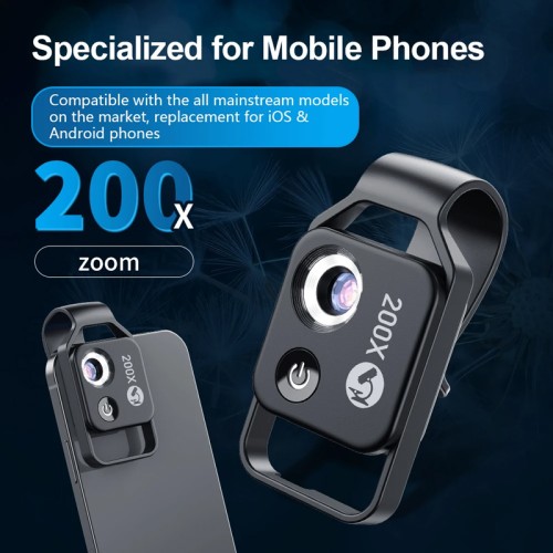 APEXEL APEXEL φακός μικροσκόπιο APL-MS002 για smartphone κάμερα, 200x zoom, LED