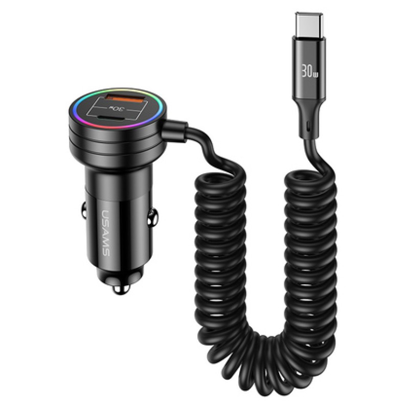 USAMS USAMS φορτιστής αυτοκινήτου US-CC167 με καλώδιο, USB/USB-C, 60W, μαύρος