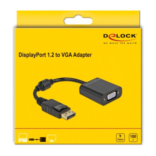 DELOCK DELOCK αντάπτορας DisplayPort σε VGA 61006, 1920x1200p, passive, μαύρος