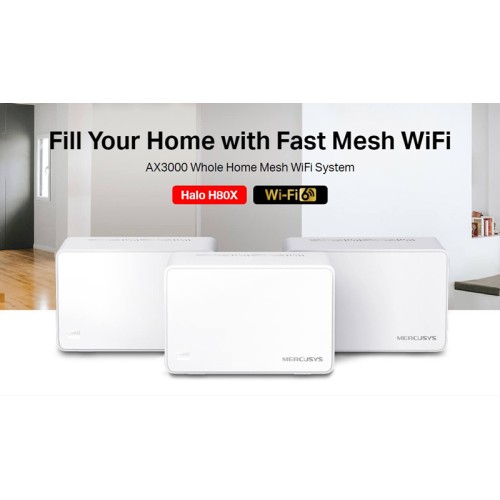 MERCUSYS MERCUSYS Mesh Wi-Fi 6 System Halo H80X, 3Gbps Dual Band, 3τμχ, Ver. 1.0